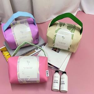 20*13*13cm sac à cosmétiques portable en PU sac de rangement de maquillage de voyage personnalisé avec manchon en papier trousse de toilette de beauté avec poignée - Product Image 4