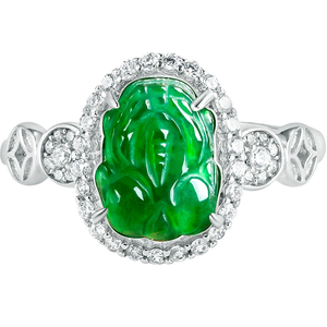 Authentic S925 silver natural A-grade jadeite green fox-shaped amulet ice-quality <b>jade</b> <b>ring</b> for women, adjustable size. - Product Image 5