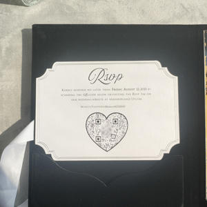 Custom Gold Foil Monogram Faire <strong>Part</strong> De Mariage clear Acrylic Wedding Invitation Card with Black Velvet Folio Pocket RSVP Set - Product Image 3