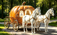 Chariot Citrouille de Cendrillon grandeur nature avec statue de cheval en fibre de verre – Accessoire photo pour parc à thème