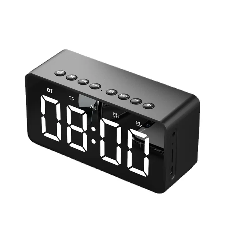 Venda quente sem fio cama de Tempo Digital Alarm clock Espelho Mini leitor de cartão do TF Speaker pequeno