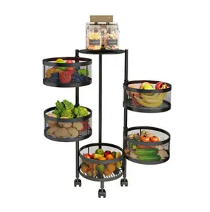 Cesta de almacenamiento para frutas y verduras, estante plegable de 4 niveles con suelo Circular y rotación de múltiples capas