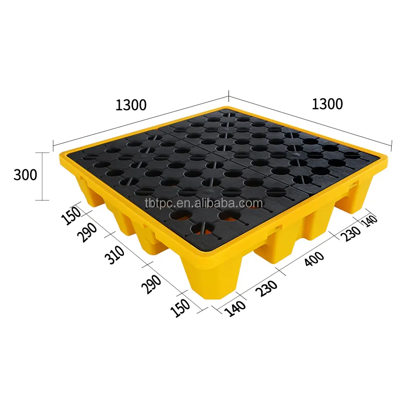 Yellow virgin HDPE 2 drums plastic spill ontainment pallet for warehouse storage