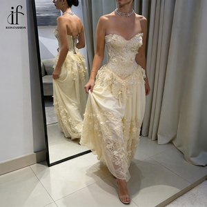Vestido de Noche Elegante Jancember en Amarillo Claro <span class=keywords><strong>para</strong></span> Mujer, Corte en A, Largo hasta el Suelo, con Flores 3D y Apliques de Perlas, en Chifón, <span class=keywords><strong>para</strong></span> Fiesta o Graduación - Product Image 2