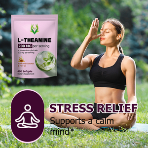 High Absorption Stress Relief Soft Capsules L-Theanine Softgels 200mg Magnesium <b>Supplement</b> Support Relaxation and Sleep - Product Image 3