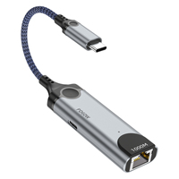 Adaptor Ethernet USB C 2-in-1 Tipe C ke Kartu Jaringan LAN RJ45 dengan Pengisian Daya PD 60W, Cangkang Aluminium untuk Laptop/Ponsel Tablet PC