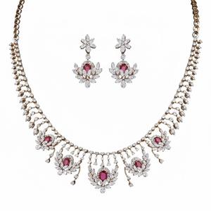 Conjunto de Collar de Rubí de Alta Gama con Brillantes Diamantes Engastados en Oro Amarillo, Joyería Fina Hecha a Mano para Eventos y Uso Festivo - Product Image 3