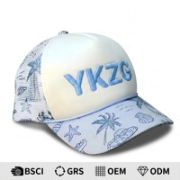 Gorra Trucker Personalizada de 5 Paneles con Estampado de Estrellas de Mar y Conchas, Detalle de Cuerda Trenzada y Malla Premium en la Parte Trasera para Marcas de Boutique