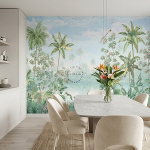Mural de Pared 3D Impermeable con Vista a <span class=keywords><strong>la</strong></span> Selva Tropical y el Lago, Papel Ecológico Autoadhesivo, Papel Tapiz Botánico Vintage para Sala de Estar - Product Image 3