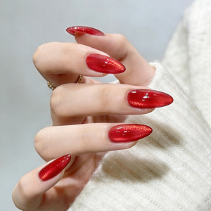 Uñas Postizas con Logotipo Personalizado, 30 Piezas, Color Rojo Ojo de Gato, Forma de Ataúd, con Pegamento, Suministro de Fábrica al por Mayor - Product Image 5