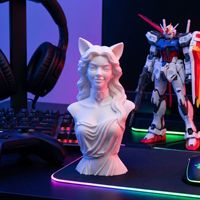 Statue de Buste de Déesse aux Oreilles de Chat Imprimée en 3D, Figurine Mythologique Moderne Blanche, Décoration Esthétique Minimaliste pour la Maison et le Bureau