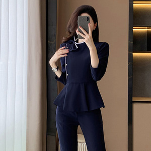 Women's Suit Set Polyester Satin Full Sleeve Anti-Wrinkle Office Lady Spring Professional Uniforms - Product Image 2