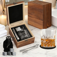 Coffret Cadeau de Verres à Whisky Individuels de Luxe avec Glaçons en Pierre et Boîte en Bois pour Supports d'Impression Letterpress Personnalisés