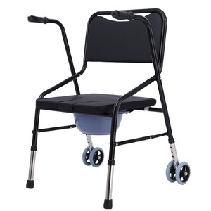 Chaise de toilette pliable avec roulettes, aide à la marche pour personnes âgées, soutien à la mobilité - Product Image 1