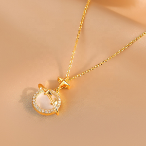 Collier en pierre œil de chat <span class=keywords><strong>planète</strong></span> personnalisé avec zircon bijoux en acier inoxydable pendentif romantique rêveur - Product Image 4