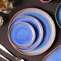 WEIYE assiettes en glaçure de chine japonaise assiettes cassables ensemble assiettes rondes en céramique bleues et roses pour buffet de restaurant