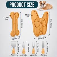 Ensemble d'assiettes en bambou en forme de chien mignon, plateau de service pour os et bouledogues français avec ustensiles à empreintes de pattes pour les enfants et les amoureux des animaux