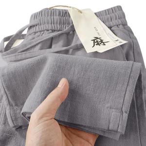 Pantalones casuales de lino para hombre, de verano, con cintura elástica, de secado rápido, holgados, de pierna recta, estilo chino, pantalones largos de tela fina para uso diario - Product Image 5