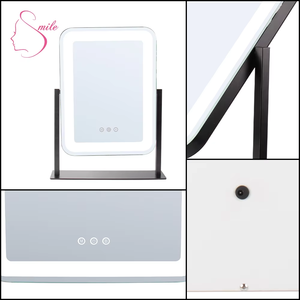 <span class=keywords><strong>Espejo</strong></span> de tocador LED estilo circular, rotación de 360 grados, mesa de maquillaje de escritorio, acabado de Metal de vidrio, silicona táctil cuadrada - Product Image 4