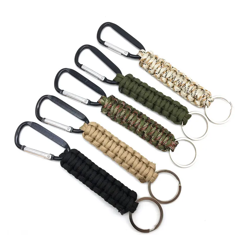 Kit de supervivencia al aire libre, cuerda de paracaídas, Paracord de emergencia, mosquetón para llaves, llavero EDC de fuerza extensible