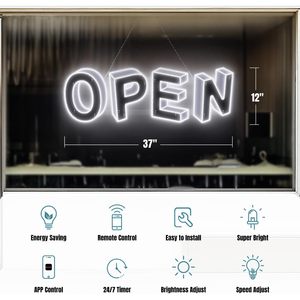 37" X 13" <b>Led</b> Open <b>Sign</b> With App Remote Control Adjustable Brightness 14 Modes For Store Front Display - Product Image 2