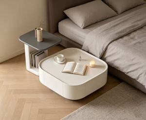 Modern Minimalist Coffee <b>Table</b> with Storage White and Black Set Living Room Furniture Faux Marble <b>Top</b> Plastic Frame - Product Image 4