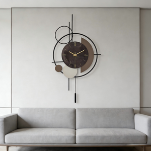 ज्यामितीय कला लोहे की पेंडुलम दीवार घड़ी आधुनिक प्रकाश विलासिता लिविंग रूम सजावट घड़ी रात शांत हो रही है - Product Image 2