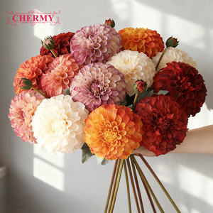 TH1441 Fleur artificielle de haute qualité à grosse tête en soie blanche et rose <span class=keywords><strong>Dahlia</strong></span> Chrysanthème pour la décoration florale de mariage et de la maison - Product Image 1