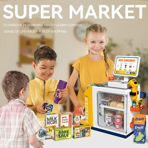 Mini supermarché, jeu de rôle, caisse enregistreuse avec 46 pièces de monnaie en plastique, calculatrice, scanner, carte de crédit et articles alimentaires - Product Image 6