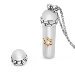 Nueva Idea judía Sart collar 316l Acero inoxidable Pvd 18K chapado en oro joyería judía <span class=keywords><strong>Mezuzah</strong></span> medallón abierto dos tonos - Product Image 5