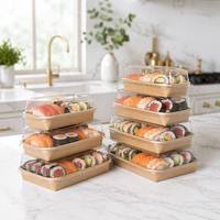 Boîte à sushi en papier personnalisée en gros avec emplacement pour baguettes, emballage jetable pour la livraison de repas