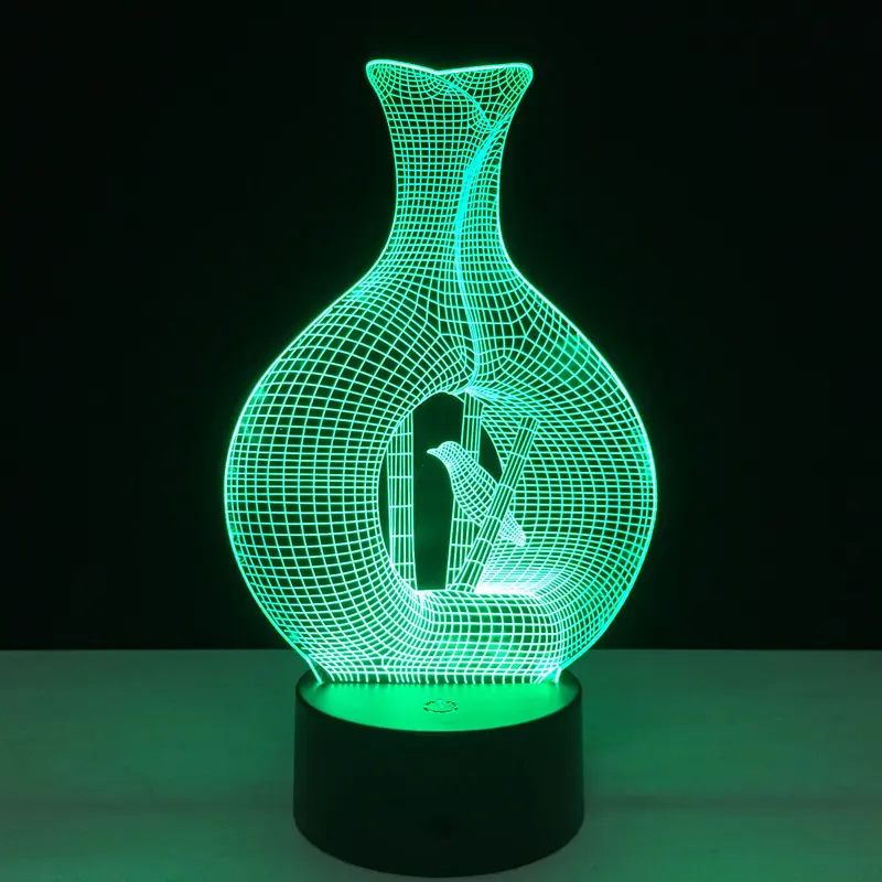 Sangkar Burung 3D Ilusi Optik Lampu LED Malam Lampu Burung Dekoratif Menggantung Batang Sangkar Burung Kamar Anak Lampu Malam Deco