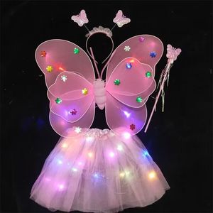 Adorno de Alas de Mariposa Luminosas de Ángel para Niña Juguete con Varita Mágica y Vestido Rosa de Princesa Hada para Espectáculo - Product Image 4