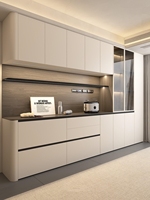 Buffet encastré blanc simple et élégant, avec charnières silencieuses et grande capacité, idéal pour les halls d'entrée de grands immeubles.