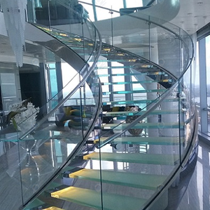 Escalera de Caracol flotante para interiores, peldaños de madera de roble macizo, balaustrada de Vidrio Curvo, Marco inoxidable, Villa, apartamento, pequeño Loft - Product Image 6