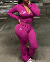 Combinaisons pour femmes, vêtements de sport, nylon de haute qualité, sweat à capuche avec trou pour le pouce, leggings évasés, ensemble 2 pièces, vêtements de yoga pour le Pilates
