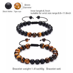 Ensemble de bracelets en corde tressée avec perles en œil de tigre noir mat naturel de 8 mm, <span class=keywords><strong>code</strong></span> <span class=keywords><strong>morse</strong></span>, fait à la main, pour homme, père, fils, petit ami, meilleur cadeau - Product Image 2