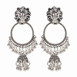 Indian Lion <b>Head</b> Tassel Earrings Alloy Long Ethnic <b>Style</b> Fashion Accessories - Product Image 1