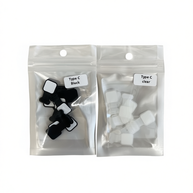 Jonson Portable Type C Plug Cover Black and Clear for USB Cable Protection