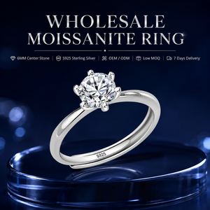 Anello da <span class=keywords><strong>Donna</strong></span> Classico in <span class=keywords><strong>Argento</strong></span> Sterling 925 con Moissanite Solitario VVS da 6mm, Regolabile, Gioielli all'Ingrosso - Product Image 1