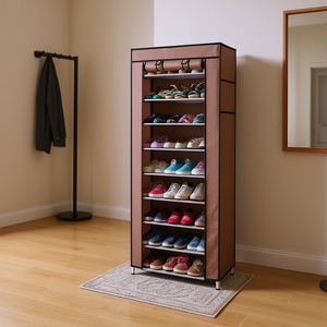 Zapatero de 10 niveles marrón de tela no tejida, mueble de almacenamiento independiente que ahorra espacio - Product Image 2