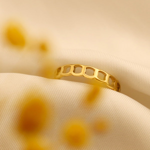 Geometric Hollow <b>Titanium</b> Steel <b>Ring</b> Gold Unisex Fashion Jewelry Gift - Product Image 1