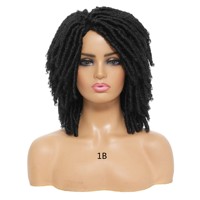 Perruque africaine courte pour femme, en fibre haute température, style dreadlocks, effet dégradé, bouclée en petites boucles, effet volumineux et effet effet usé, avec tube en soie, fabriquée à la machine