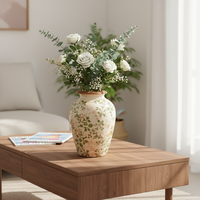 Vase décoratif en porcelaine crème blanc avec bordure marron, style shabby chic minimaliste, cylindrique, vert sauge, pour fleurs, marque ARM LVG