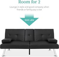 Sofá Cama Futón Convertible Ajustable y Plegable de 3 Plazas, Tapizado en Cuero Sintético Moderno, con Reposabrazos Extraíbles, Color Negro