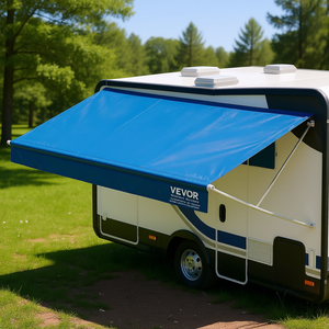Auvent de camping-car de 16'2" de longueur, bleu, en PVC, rétractable manuellement, auvent extérieur imperméable, protection UV, tissu de remplacement - Product Image 2