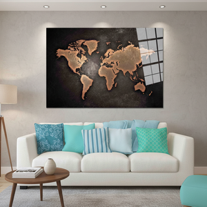 Copper World <b>Map</b> Canvas Print Art Deco Panel Hanging Wall Art Modern Design - Product Image 3