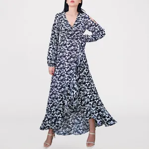 Groene Kuiltje Zwart Goedkope Lange Jurk Met Lange Mouwen Bescheiden Formele Elegante Vrouwen Lady Casual Maxi V-Hals Jurken Voor Vrouwen