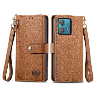 Funda de cuero PU con diseño de corazón para Moto EDGE 40 NEO/G54/G84/G14, para <span class=keywords><strong>Samsung</strong></span> S24/S25, funda tipo billetera con soporte - Product Image 1