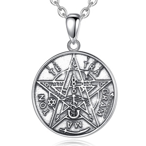 Collier pendentif étoile tétragramme pentagramme en argent sterling 925 tendance vintage pour homme, fiançailles, mariage - Product Image 1